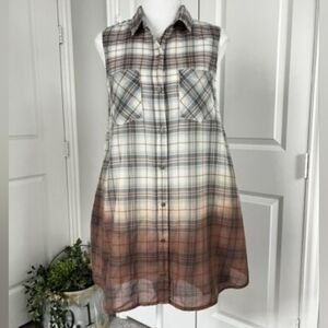 NWOT Free People Plaid Ombre Sleeveless Button-Down Tunic XS